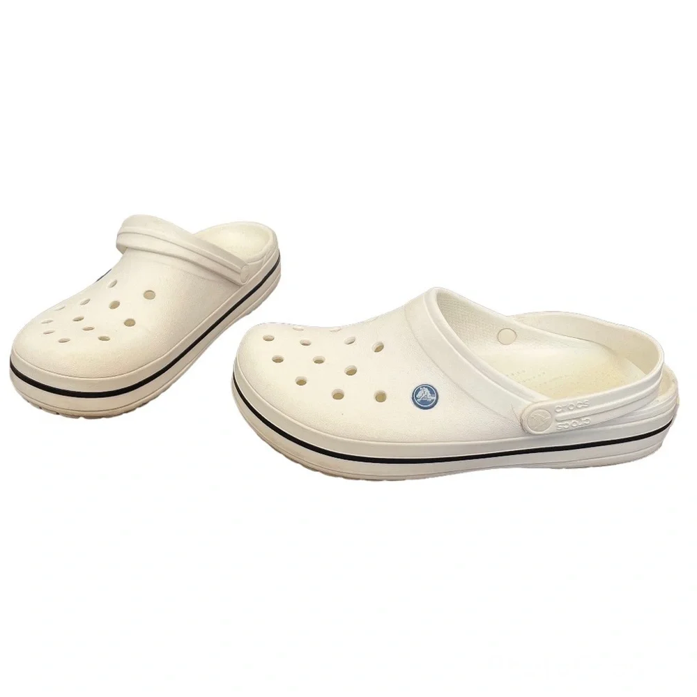 CROCS | Shoes | Crocs White Clogs Black Stripe Slip On  display picture 3